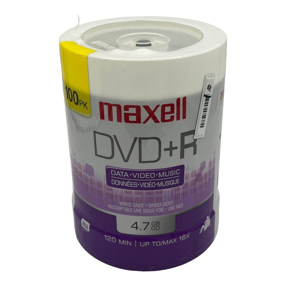 Maxell DVD+R 4.7 GB 16x 120‎ Minute 100 Pack Spindle Sealed